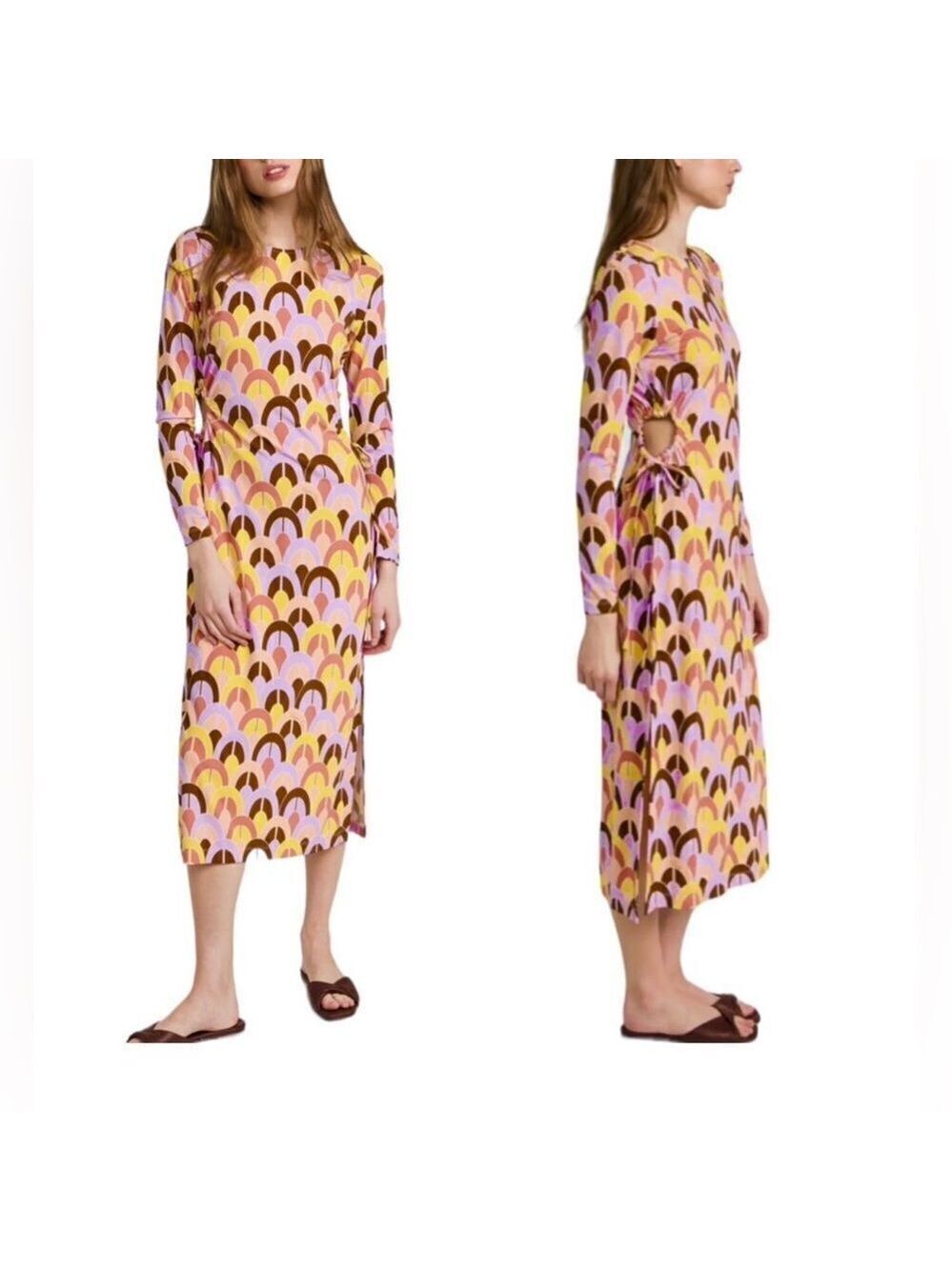 NWT Cara Cara Celeste Geo Lavender Zest Side Cut Out Jersey Knit Midi Dress XS